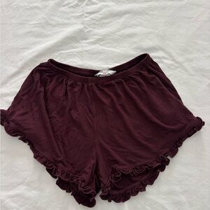 Hard Tail Burgundy Ruffle Shorts
